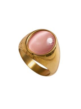 14k Gold Plated Ring with Pink Cat’s Eye Stone Centrepiece. New.